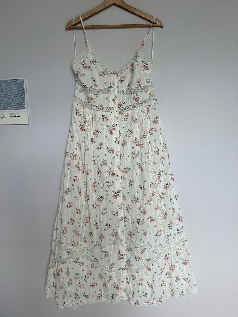 And Now This Floral Maxi Dress M NWT Lace Trim Button Front Cottagecore Boho